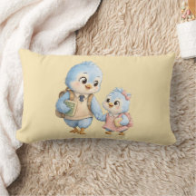 Cute Little Blue Bird Brother Throw Pillow Decor