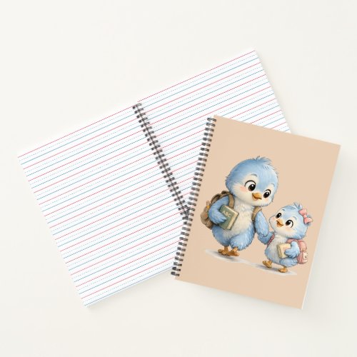 Cute Little Blue Bird Brother Writing Notebook