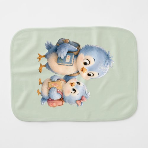 Cute Little Blue Bird Siblings Baby Burp Cloth
