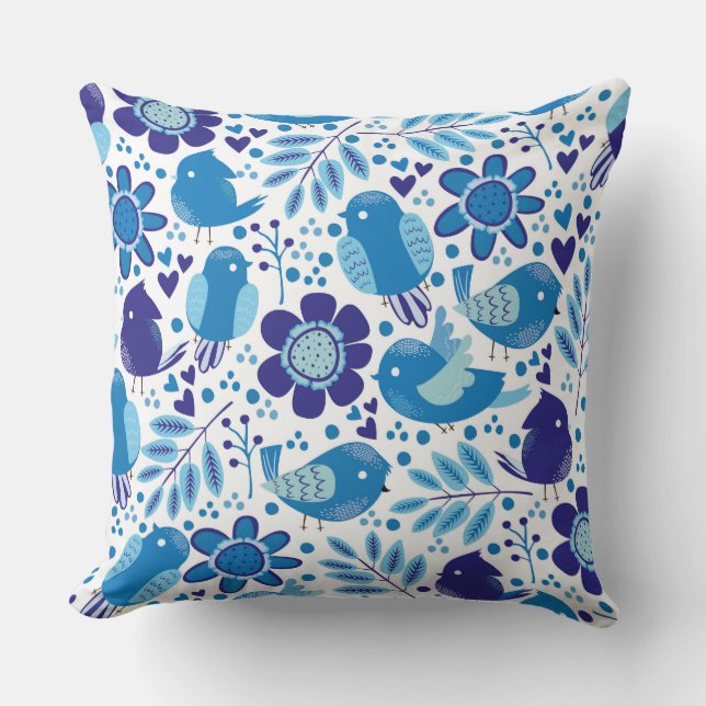 Cute Little Blue Birds Decor Pillow (Front)