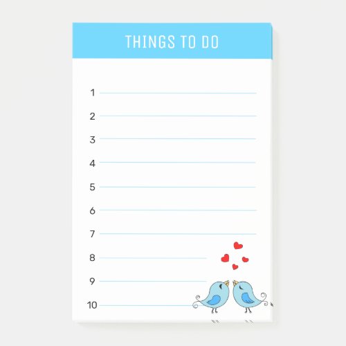 Cute little blue birds  hearts Things To Do lined Post_it Notes