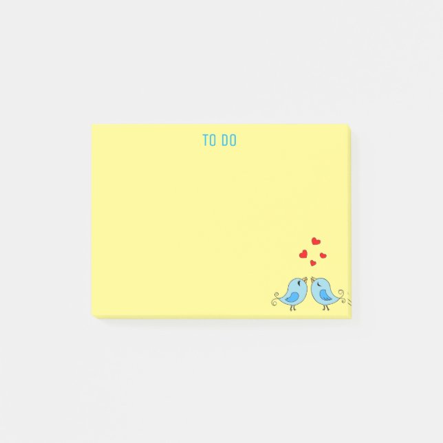 Cute little blue birds Things To Do on yellow Post-it Notes (Front)