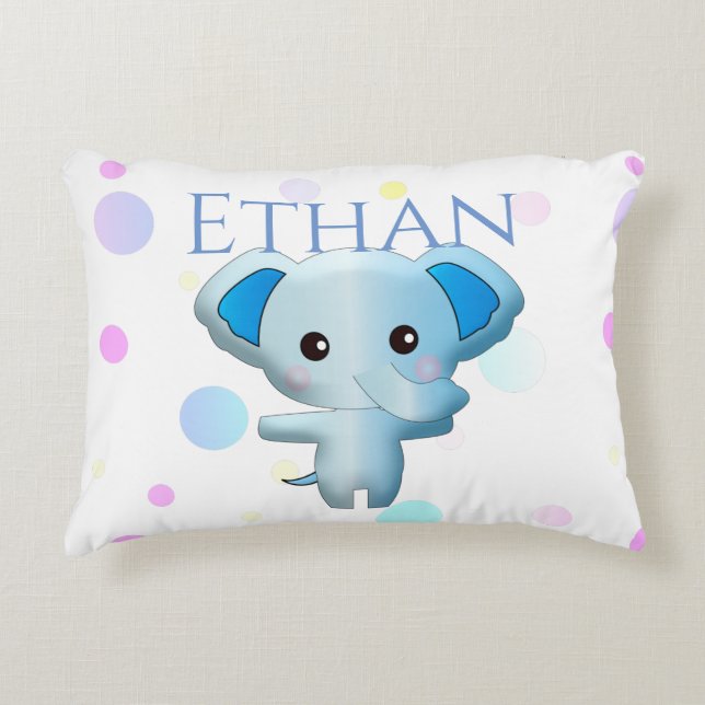Cute Little Blue Boy Elephant Accent Pillow (Front)