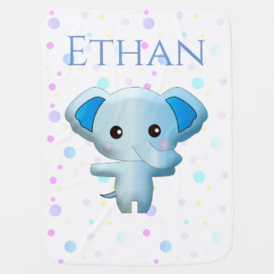 Cute Little Blue Boy Elephant Baby Blanket