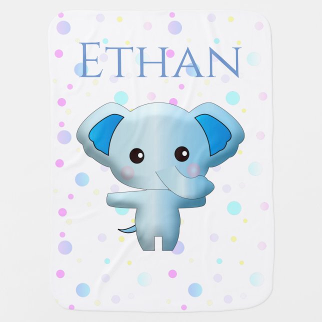 Cute Little Blue Boy Elephant Baby Blanket (Front)