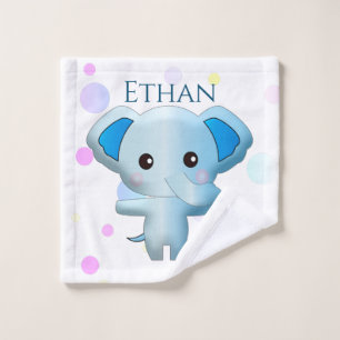 Cute Little Blue Boy Elephant Bath Towel Set