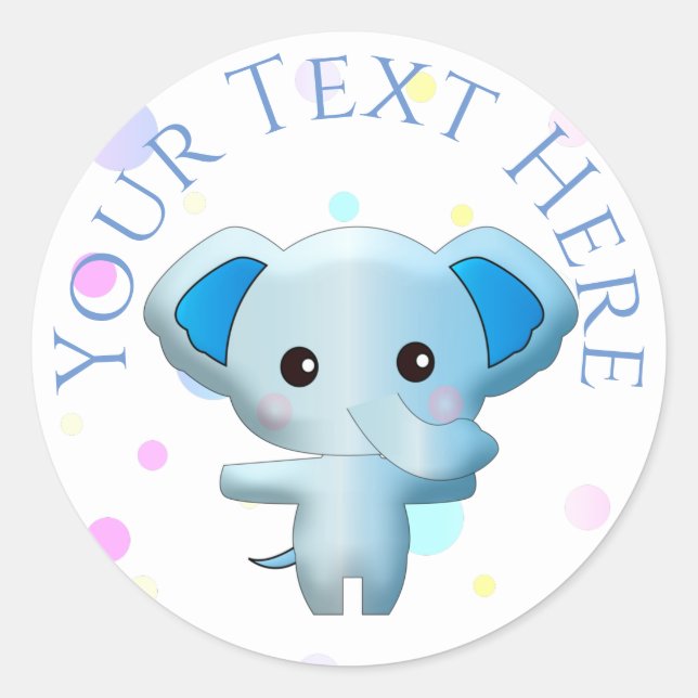 Cute Little Blue Boy Elephant Classic Round Sticker (Front)