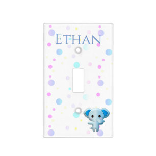 Cute Little Blue Boy Elephant Light Switch Cover