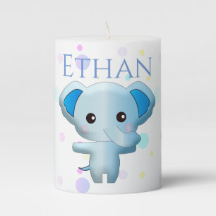 Cute Little Blue Boy Elephant Pillar Candle