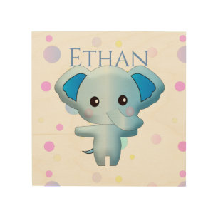 Cute Little Blue Boy Elephant Wood Wall Art