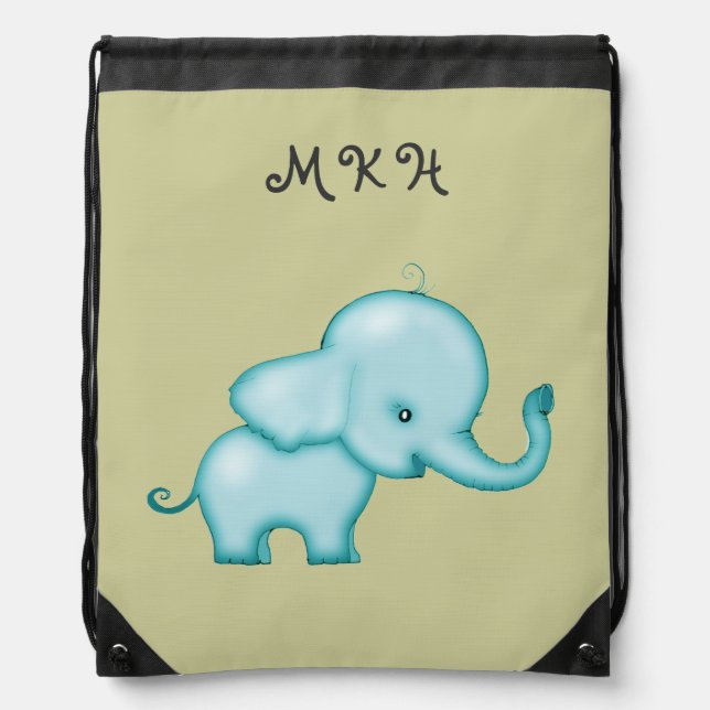 Cute Little Blue Elephant Drawstring Bag (Front)