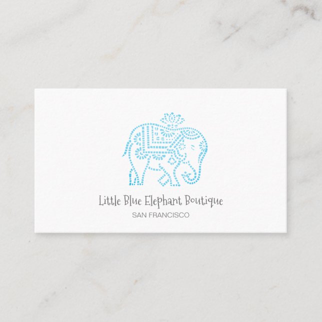 Cute Little Blue Elephant Kid's And Baby Boutique Business Card (Front)