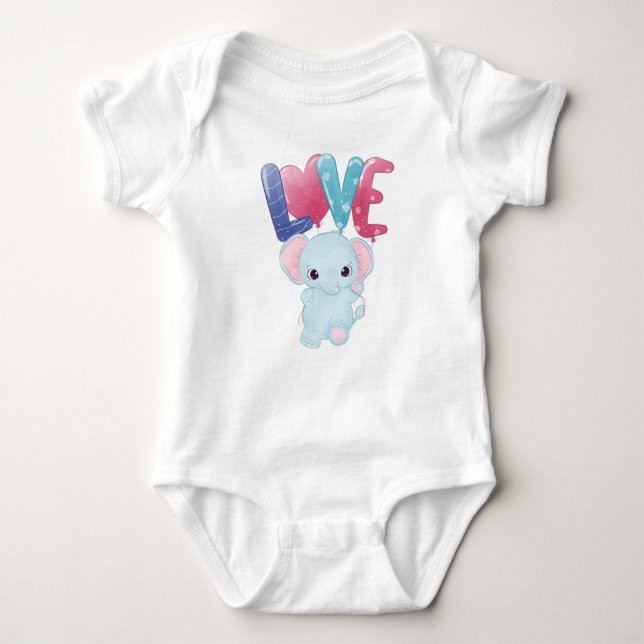 CUTE LITTLE BLUE ELEPHANT WITH LOVE BABY BODYSUIT (Front)