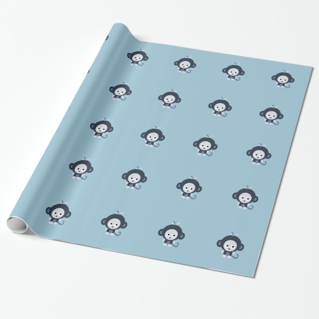 Cute little blue monkey wrapping paper (Unrolled)