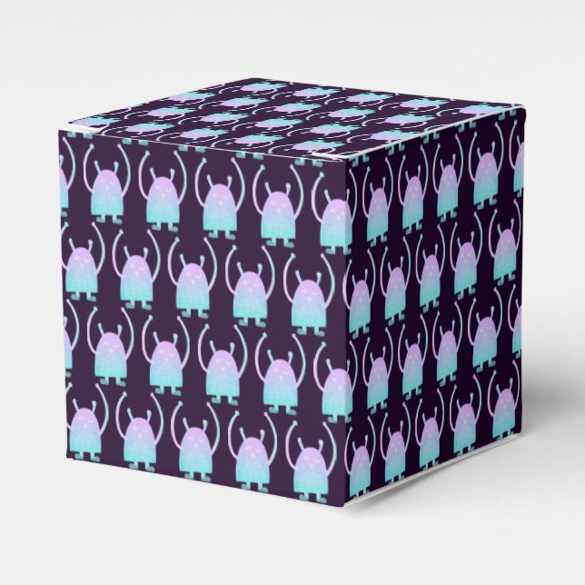 Cute Little Blue Monster Favor Boxes (Front Side)