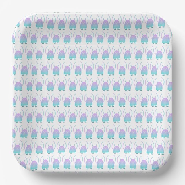 Cute Little Blue Monster Paper Plates (Front)