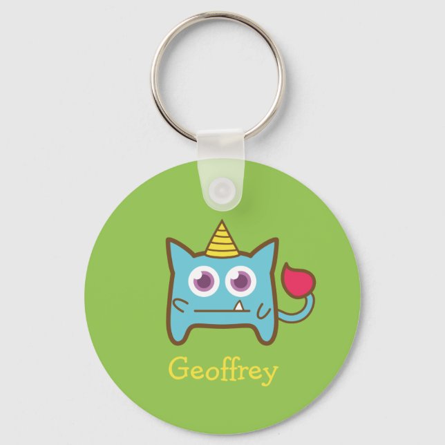 Cute Little Blue Monster with Horn for kids Keychain (Front)