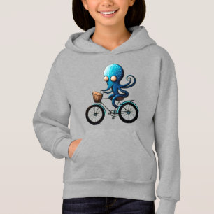 Cute little blue octopus on a bicycle hoodie