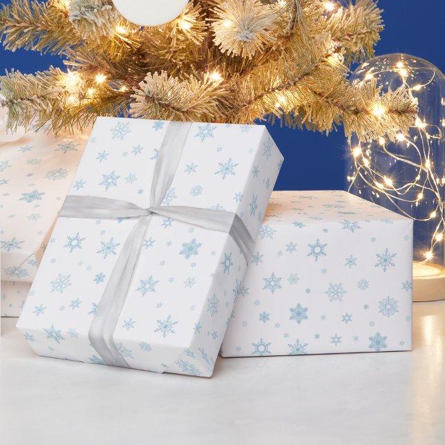 Cute Little Blue Snowflakes Pattern Wrapping Paper (Holidays)