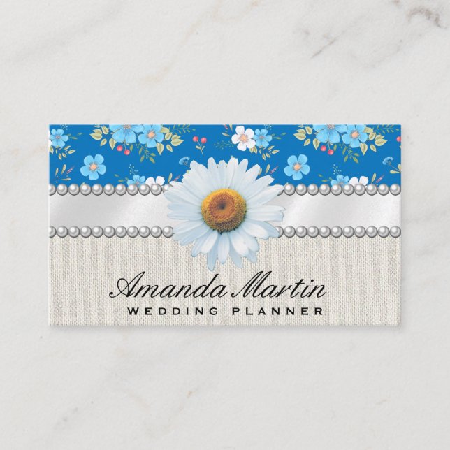 Cute Little Blue White Flowers Business Card (Front)