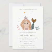 Cute Little Blush Sea Mermaid Baby Shower Invite