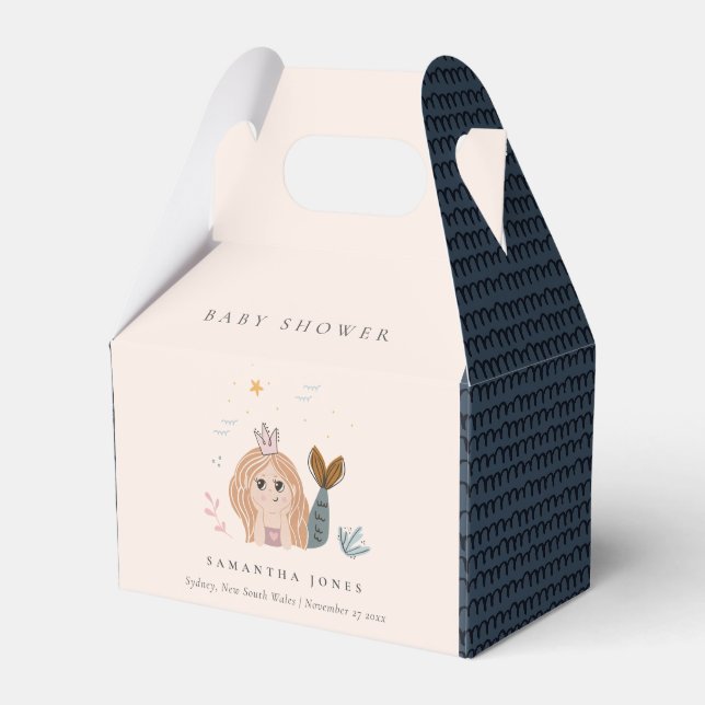 Cute Little Blush Sea Mermaid Girl Baby Shower Favor Boxes (Front Side)