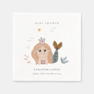 Cute Little Blush Sea Mermaid Girl Baby Shower Napkins