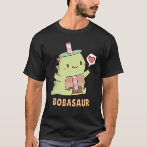 Cute Little Bobasaur Boba Dinosaur Bubble Tea Kid  T_Shirt