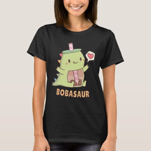 Cute Little Bobasaur Boba Dinosaur Bubble Tea Kid  T_Shirt