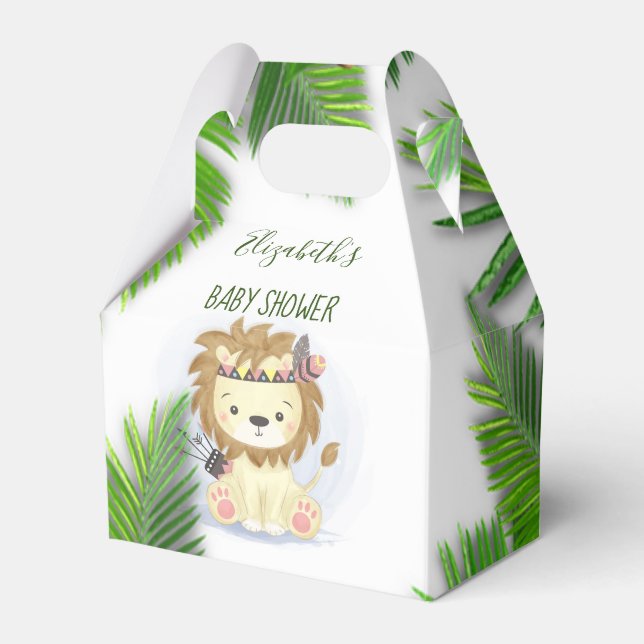 Cute Little Boho Lion Baby Boy Shower Editable Favor Boxes (Front Side)
