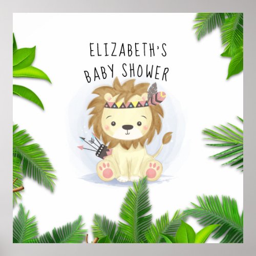 Cute Little Boho Lion Baby Boy Shower Editable Poster