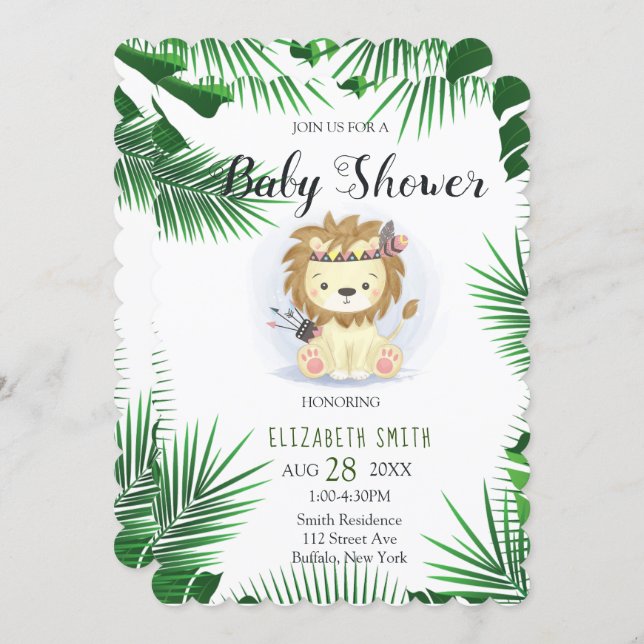 Cute Little Boho Lion Baby Boy Shower Invitation (Front/Back)
