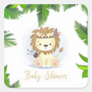 Cute Little Boho Lion Baby Boy Shower Square Sticker