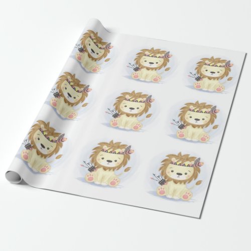 Cute Little Boho Lion Baby Boy Shower Wrapping Paper