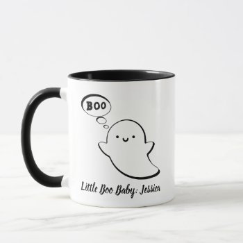 Cute Little Boo Baby Shower Custom Name Mug by MiniBrothers at Zazzle