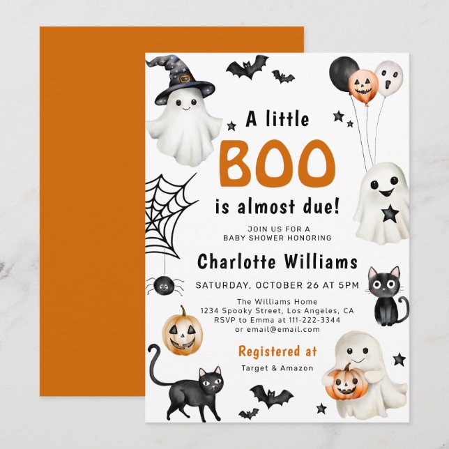 Cute Little Boo Baby Shower Halloween Invitation (Front/Back)