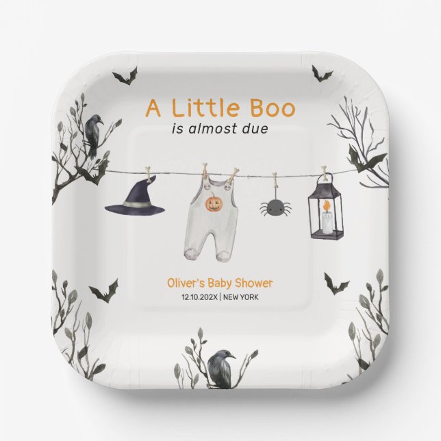 Cute Little Boo Clothesline Baby Shower  Paper Plates (Front)