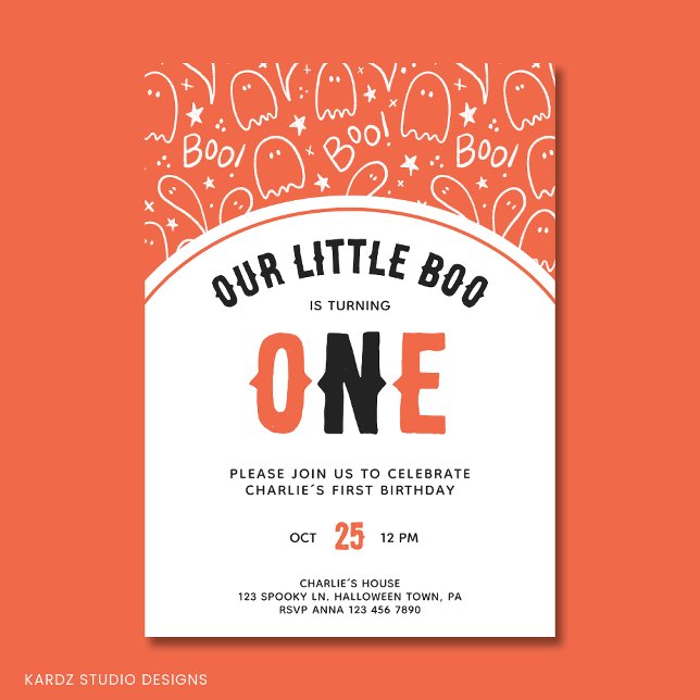 Cute Little Boo First Birthday Halloween Invitation (Personalize "Our Little Boo" 1st Birthday Party Invitation for a Halloween themed Birthday Party)