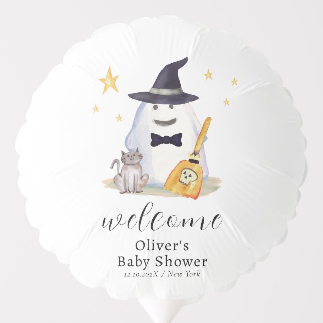 Cute Little Boo Ghost Boy Baby Shower Welcome Balloon (Front)