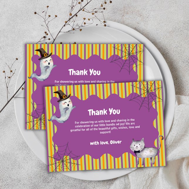 Cute Little Boo Ghost Cat Fall Autumn Baby Shower Thank You Card (Cute Little Boo Ghost Cat Fall Autumn Baby Shower Thank You Card)