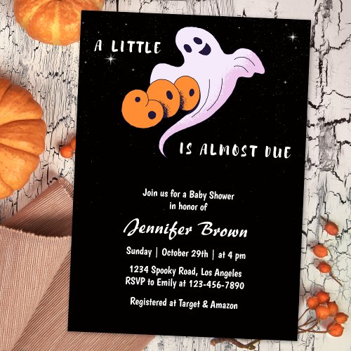 Cute Little Boo Ghost Halloween Baby Shower Invitation