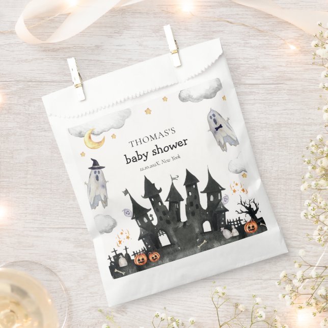 Cute Little Boo Ghost House Baby Shower Favor Bag (Clipped)