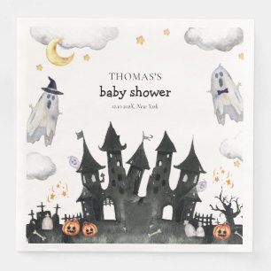 Cute Little Boo Ghost House Baby Shower Paper Dinner Napkins