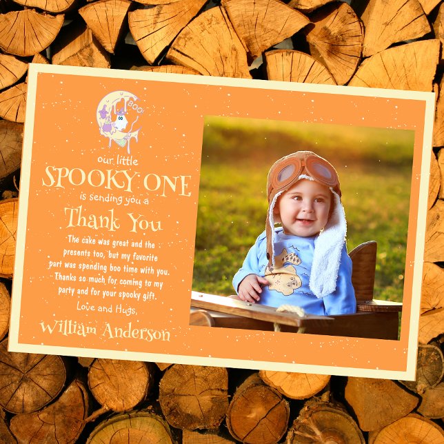 Cute Little Boo Ghost Moon Halloween 1st Birthday Thank You Card (Creator Uploaded)