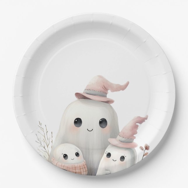 cute little boo girl First Halloween Baby shower Paper Plates (Front)
