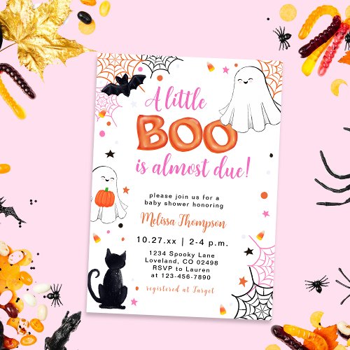 Cute LIttle Boo Halloween Girl Baby Shower Invitation