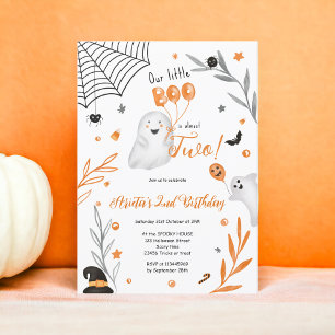 Cute little Boo Halloween orange 2nd birthday Invitation