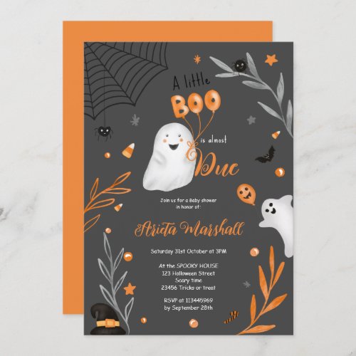 Cute little Boo Halloween orange baby shower Invitation