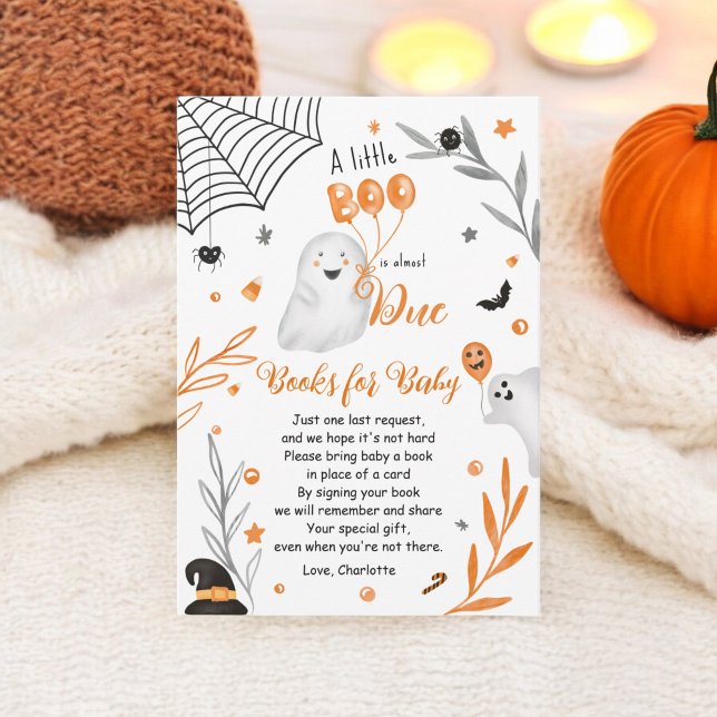 Cute little Boo Halloween orange books baby shower Enclosure Card (Cute little Boo Halloween orange books baby shower Enclosure Card)