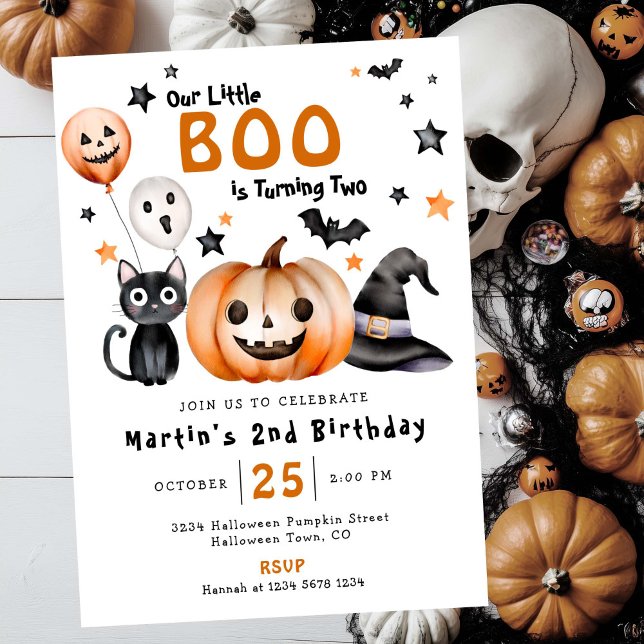Cute Little BOO Halloween Themed 2nd Birthday Invitation (Creator Uploaded)